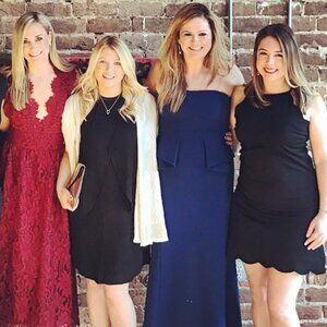 Aiden Maddox Navy Strapless Peplum Gown